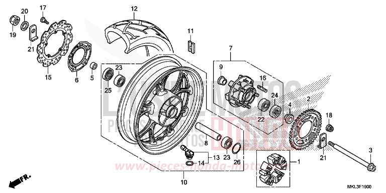 ROUE ARRIERE de NC750X "Méca" CANDY CHROMOSPHERE RED (R381) 2019